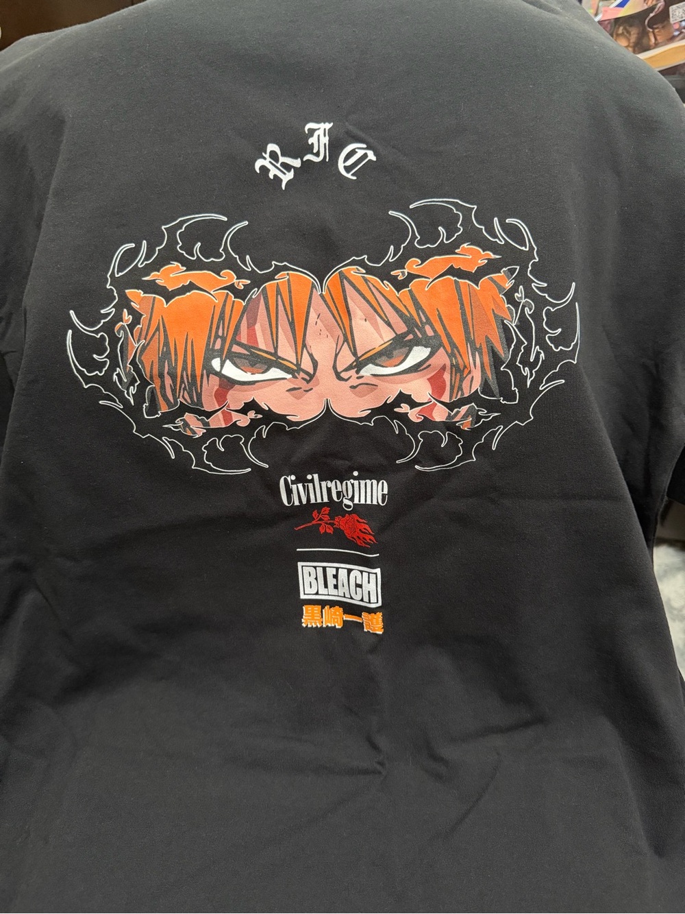 Mens Large Oversized Civil Regime x Bleach Black Short Sleeve Graphic Tee